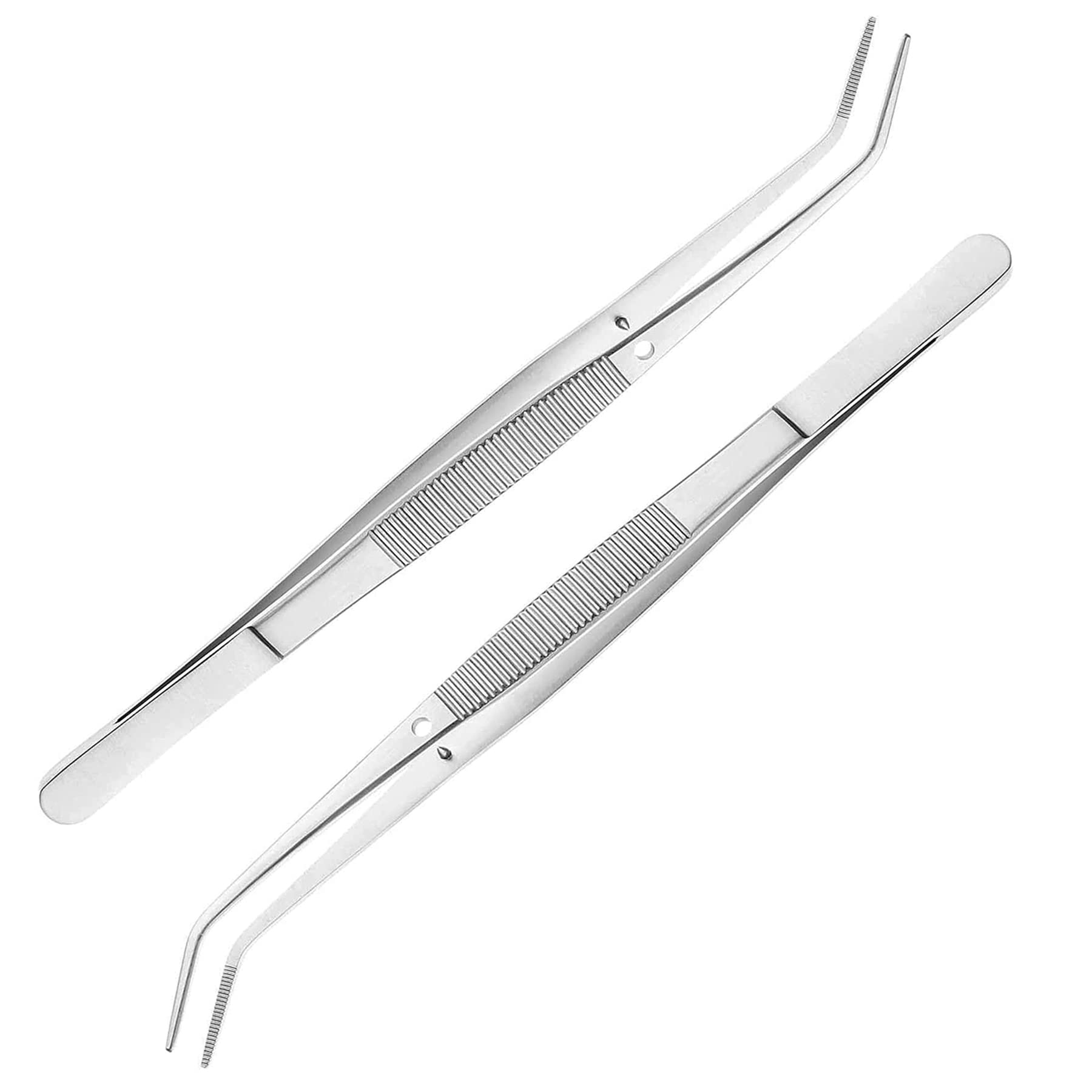 Sewing Machine Curved Tweezers Set - 6 inch/15.5cm Serrated Bent Tips Professional Grade Stainless Steel Angled Tweezers for Crafting/Pet, 2 Pcs