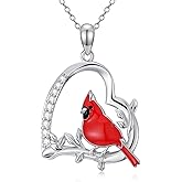 LWXIE Diamond Cardinal Necklace for Women 925 Sterling Silver Red Cardinal Heart Pendant Necklace Meaningful Sympathy Bird Charms Mothers Day Christmas Jewelry Gifts for Her