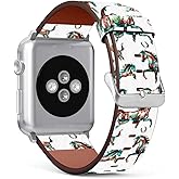 Compatible with Apple Watch Wristband 38mm 40mm , (Watercolor horses) PU Leather Band Replacement Strap for iWatch Series 5 4 3 2 1