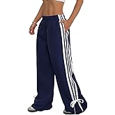 ZAFUL Womens Side Striped Pant Baggy Wide Leg Sweatpants Elastic Waisted Contrast Stripes Loose Fit Trousers