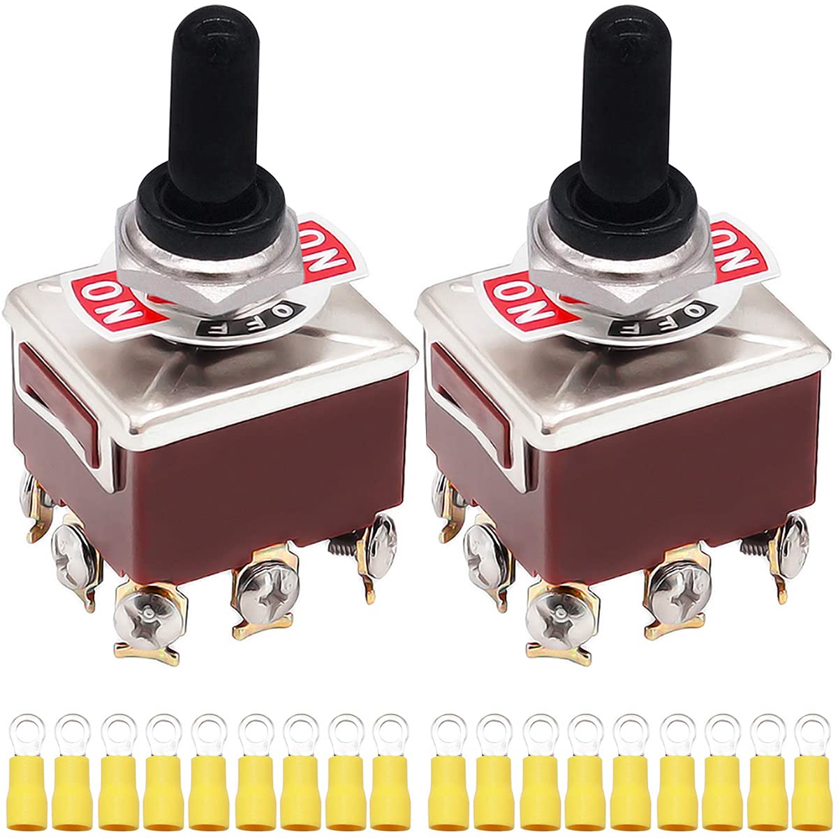 Xiatiaosann Toggle Switch Rocker Heavy Duty 3 Position 3PDT 9 Terminal ON/Off/ON 15A 250V 10A 380V, 2 PCS Toggle Switches with Metal Knob Cover Cap Waterproof TEN-303