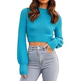 GeGekoko Womens Sexy Crew Neck Cropped Sweaters Ribbed Knit Long Sleeve Crop Tops Pullover
