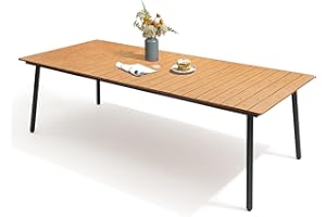 VredHom Outdoor Dining Table for 8-10, 94.5 inch Patio Dining Table with Wooden-Like Top and Aluminum Frame, Rectangular Table with Umbrella Hole Outdoor Furniture, Brown