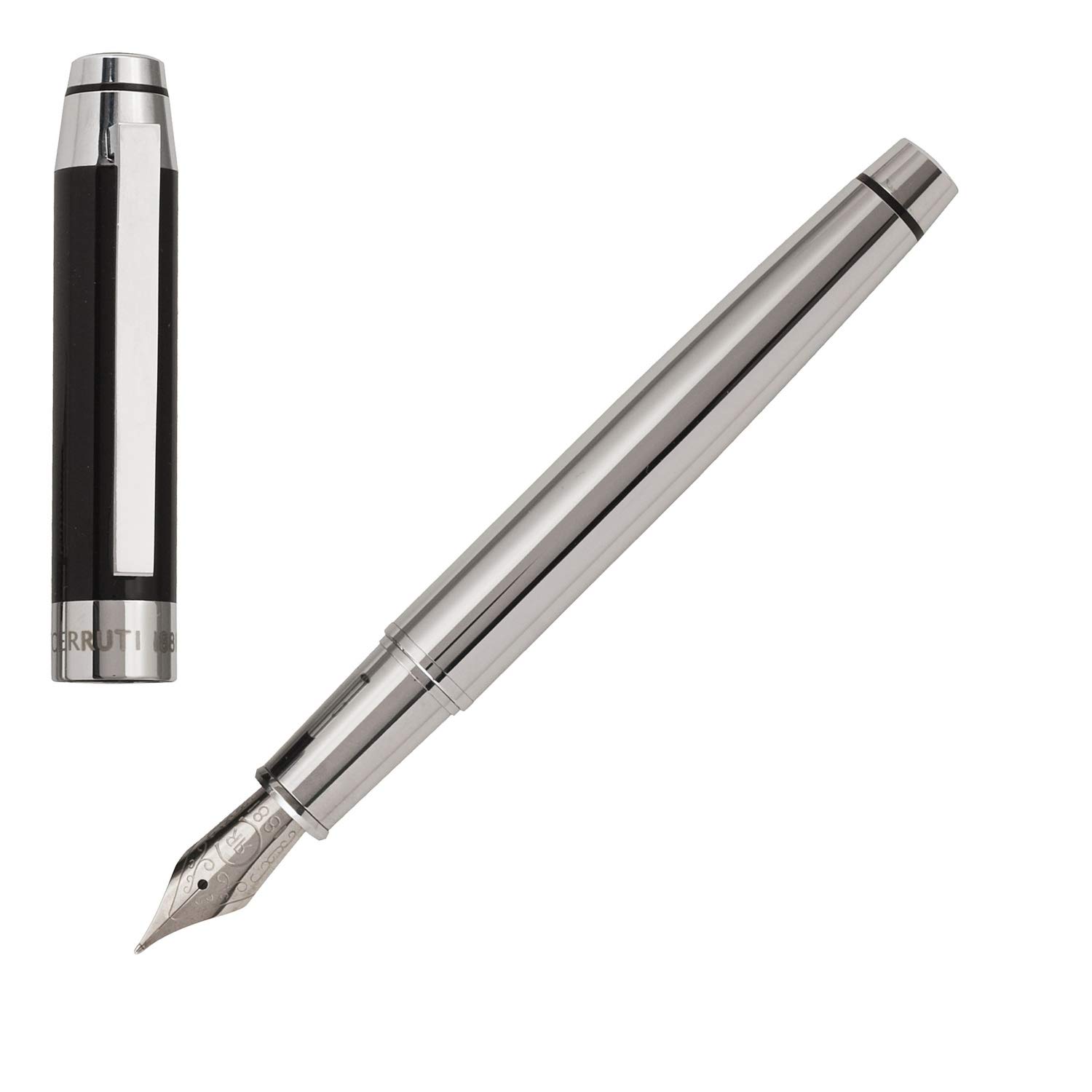CERRUTI 1881: Fountain Pen HERITAGE Black Pen with subtle metallic accents and black finishes. Medium Nib