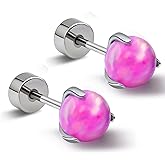 XUU G23 Titanium Flat Back Stud Earrings, 20G Cartilage Earrings with Screwback, 4mm 5mm Synthetic Opal, Hypoallergenic Tragus, Helix Jewelry, 1 Pair