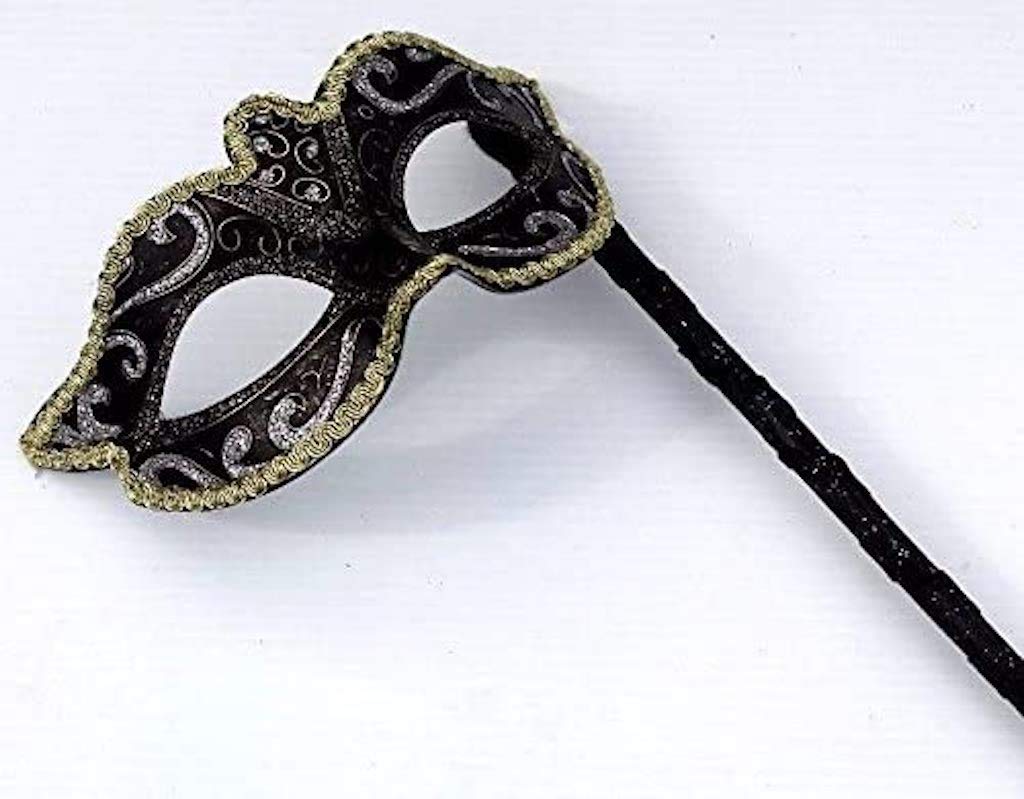 Life Is Good Venetian Masquerade Party Eye Ball Face Mask On A Stick Black, Silver, Bronze & Gold