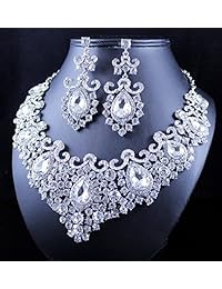Janefashions N12187 - Juego de pendientes y collar de cristales de imitación austriaca, color plateado