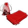 HRX Package 100pcs Organza Bags,4 x 6 inches Christmas Wedding Favors Christmas Gift Drawstring Bags Jewelry Pouches (Red)