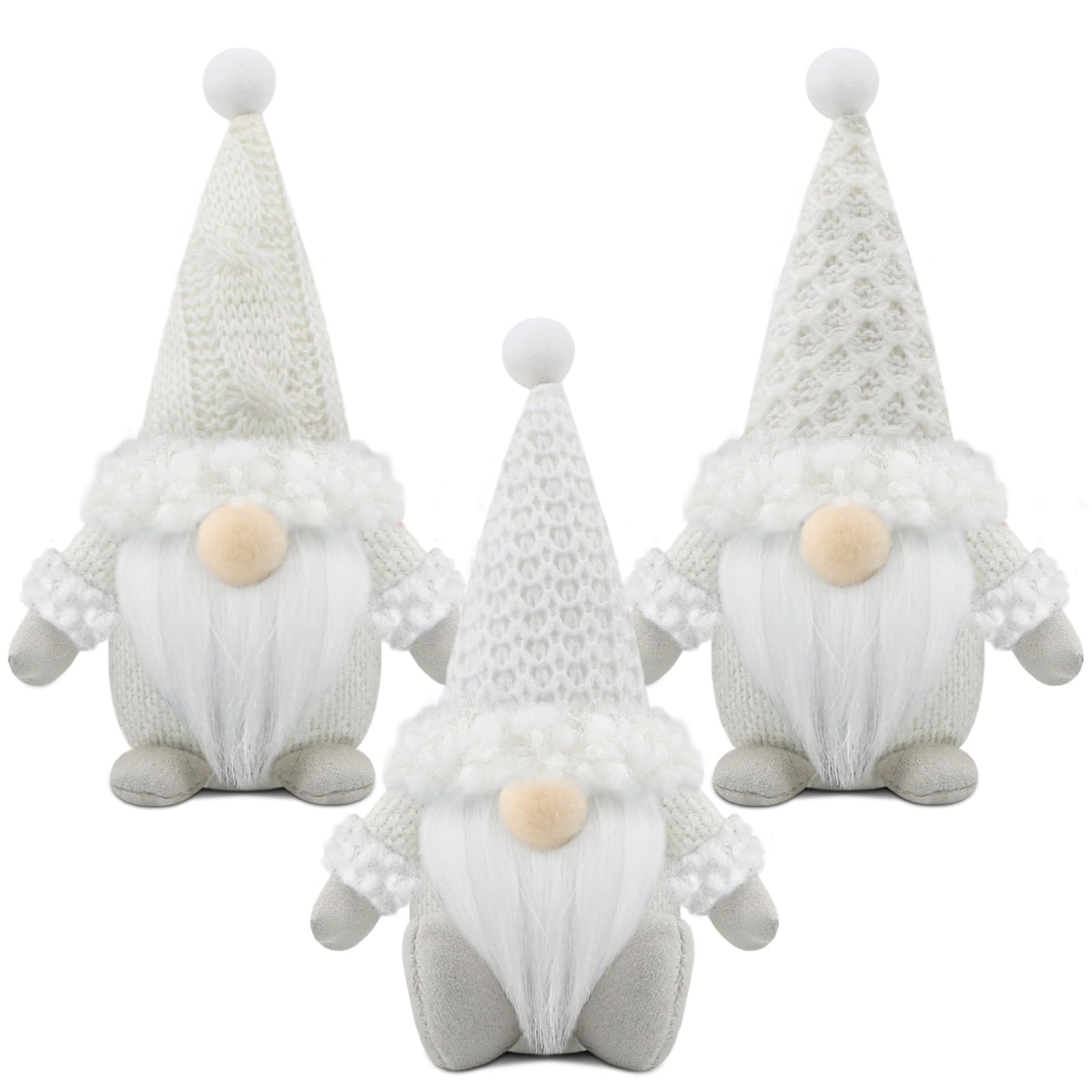 Gehydy Set of 3 Christmas Gonk Decorations Handmade Gnome Plush Stuffed Xmas Decor for Home Kitchen Farmhouse - White
