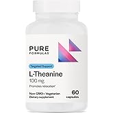 PureFormulas L Theanine Supplement 100 mg, L-Theanine Supports Stress Levels, Relaxed State, Mood, Sleep, Dairy Free, Soy Free, Non-GMO 60 Vegetarian Capsules
