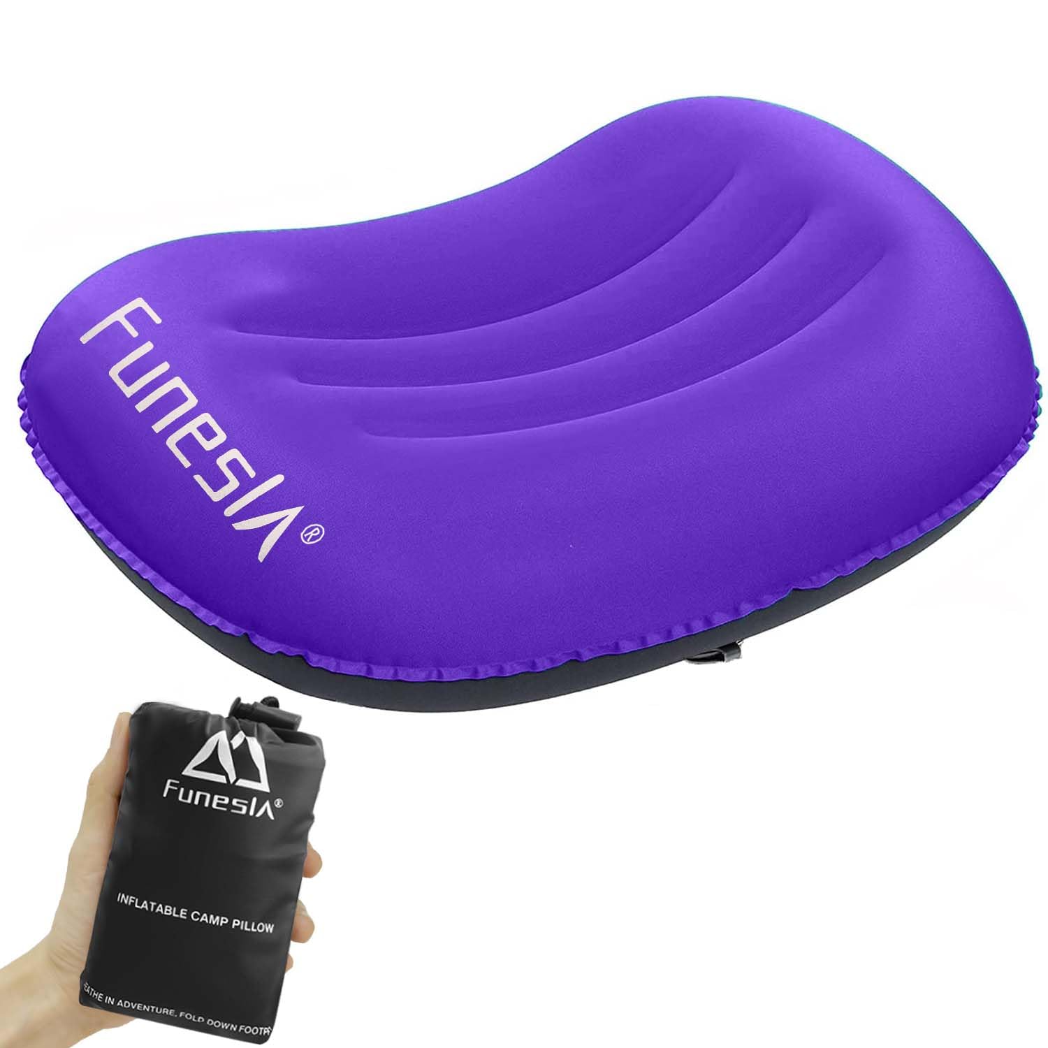 Funesla Camping Pillow Inflatable for Adults Kids, Compressible, Lightweight, Compact, Inflatable Pillows for Camping, Small Travel Camping Pillow, Backpacking, Hiking, Beach-Purple