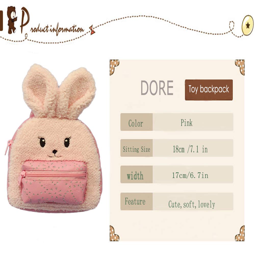 DORE Stuffed Animals Backpack Bag Toy Plush Rabbit Schoolbag for Kids,Pink