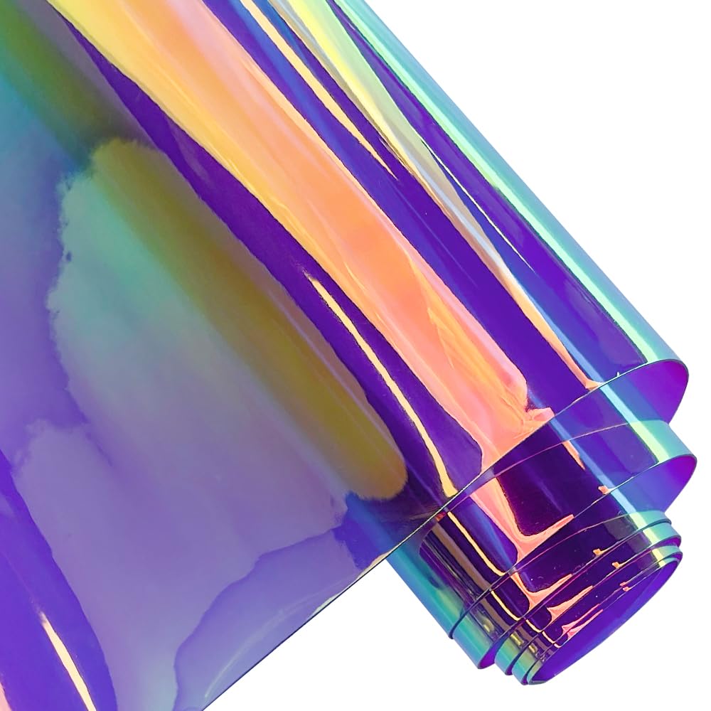 Photo 1 of ONEART | 16 Gauge Holographic Iridescent Plastic Vinyl, 16"x54" Transparent Vinyl Fabric-Purple