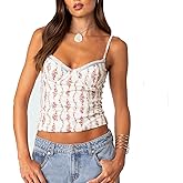 Women Cute Floral Tank Tops Y2k Sleeveless Backless Spaghetti Strap Top Summer V Neck Mini Vest Retro 00s Camisole C Yellow