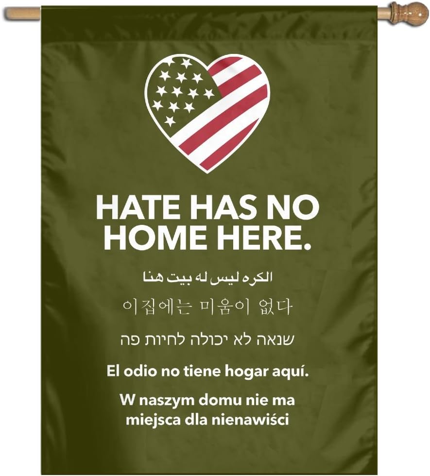 Alunfs Hate Has No Home Here 100% Polyester House Flag Decorative Garden Flag Yard Banner Garden Flags 27x37"