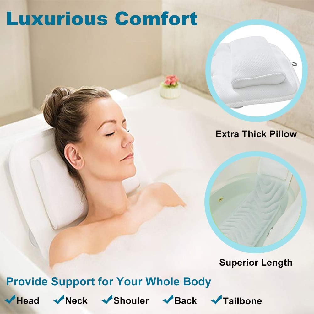 Full Body Bath Pillow, Upgraded Non-Slip Bath Cushion for Tub, Spa Bathtub Pillow Mattress for Head Neck Shoulder and Back Rest Support，Hot Tub Accessories – 50"x 15" : Beauty