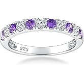 RANDES Half Eternity Band Rings for Women Sterling Silver/14K Gold Plated Created Ruby/Sapphire/Emerald/Amethyst Gemstone 3mm Stacking Wedding Bands Size 6-10