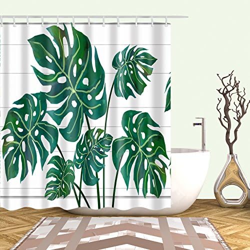 Furnily Tropical Palm Leaf Shower Curtain for Wet Room Fabric Shower Curtain Bathroom Washable 3D Digital Printing Shower Mildew Resistant Shower Curtain with 12 Hooks(Color 10)
