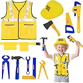 Construction Worker Role Play Costume Dress-Up Set, Costume Kids Construction Tool Set Toddler Worker Boys Pretend Builder Career Outfit for Kids 3 4 5 6 7 Girls Boys, Halloween Role Play Toys