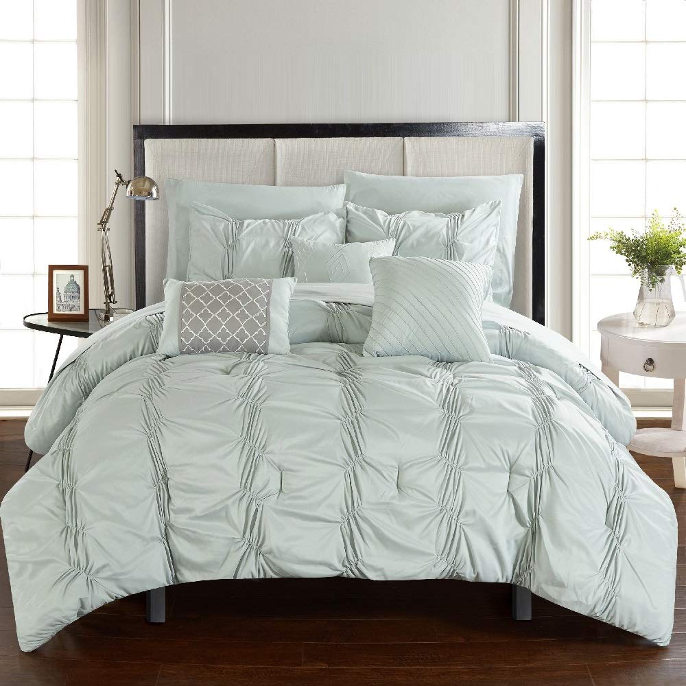 Amazon Com Hnu 10 Piece Contemporary Pinch Pleat Comforter