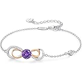 LOUISA SECRET Rose Gold Infinity Heart Bracelet for Women, Adjustable Chain 925 Sterling Silver Link Birthstone Bracelets, Best Anniversary Birthday Jewelry Gifts for Women Mom Wife Her