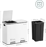 SONGMICS Recycling Bin Double Trash Can 2 x 24L with Soft-Close Lids White view 5
