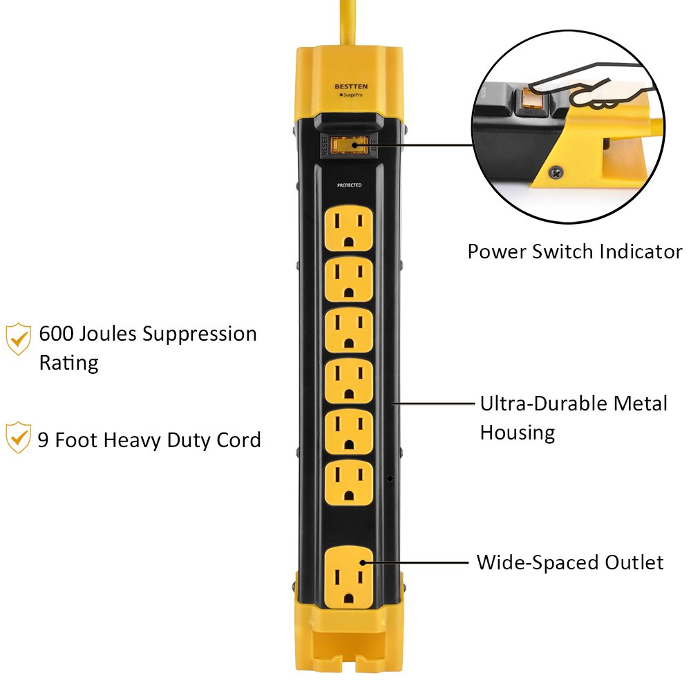 Bestten 7 Outlet Heavy Duty Metal Surge Protector Power Strip with Cord eBay