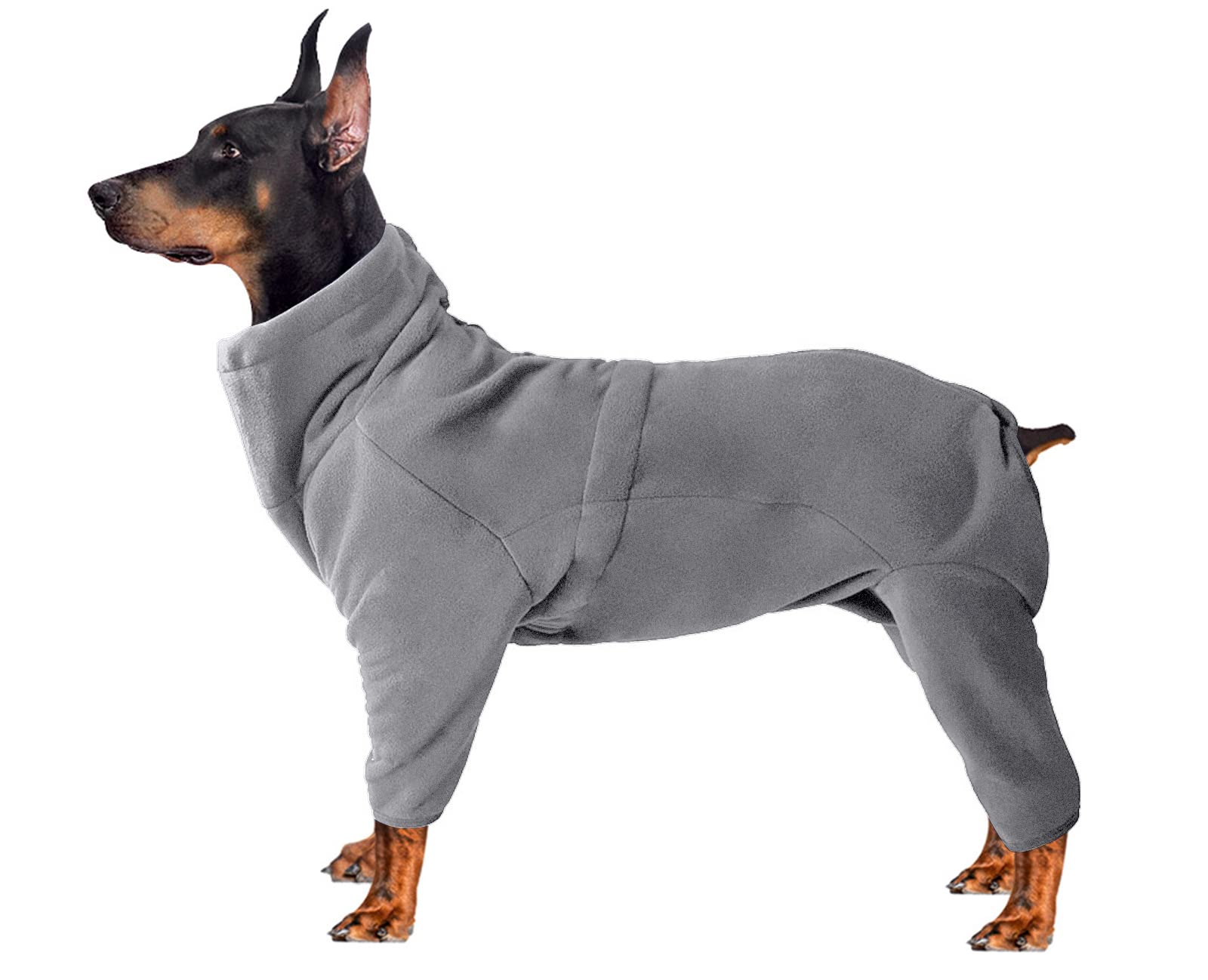 Cosy Fleece Coat for Dogs, Full body Jacket with four leg, adjustable jumpsuit with zipper closure, Winter Clothes ideal for Pet Dog Outdoor or Indoor,for small medium large breed-Gray-L
