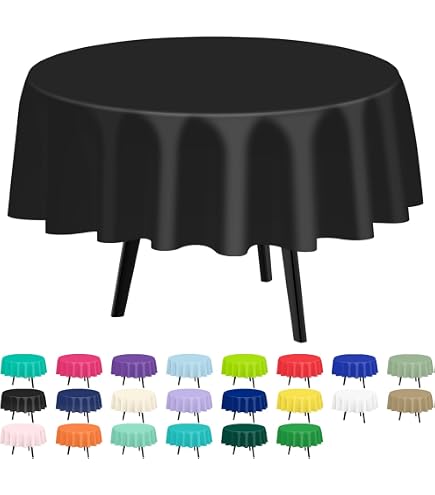Pesonlook 6 Pack Round Disposable Tablecloths Premium Plastic Table Covers 84in for Round Tables