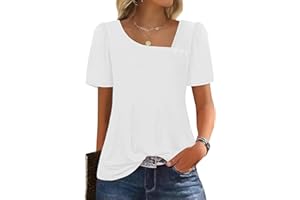 isermeo Womens Summer Tops Square Neck Short Sleeve Shirts Summer Outfits 2026 Fashion Tshirt Clothes Blouses S-XXL
