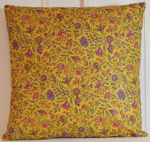 Handmade Dutch Heritage Chintz Toss Pillow Cover yellow ochre pale mustard, red brown blue grey green Floral Throw Cushion - pick your size