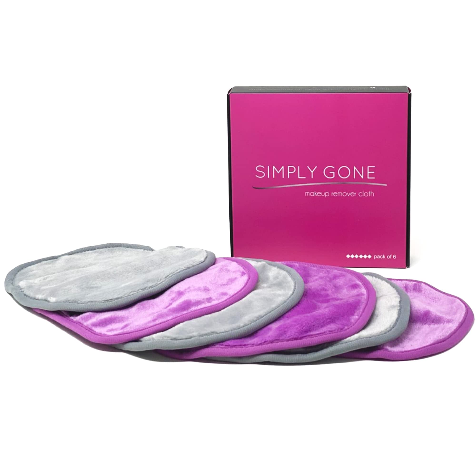 Simply Gone Mini Makeup Remover Cloths | Reusable Microfibre Makeup Remover Pads Ideal for Sensitive Skin. (Purple & Grey – 6 Pack)