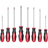 ROTATION 8PCS Magnetic Tip Torx Screwdriver Set, 8 Torx Star Screwdrivers, T8, T10, T15, T20, T25, T27, T30, T40 Red Tip | Red, Gloss, S2 Steel
