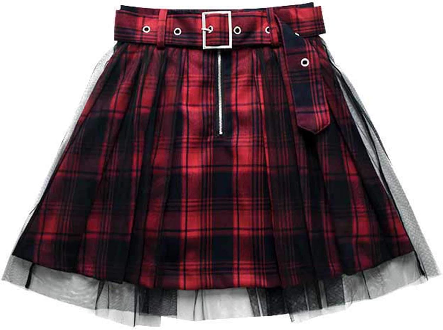 Women’s Red Plaid Gothic Skirts High Waist ALine Belt Mini