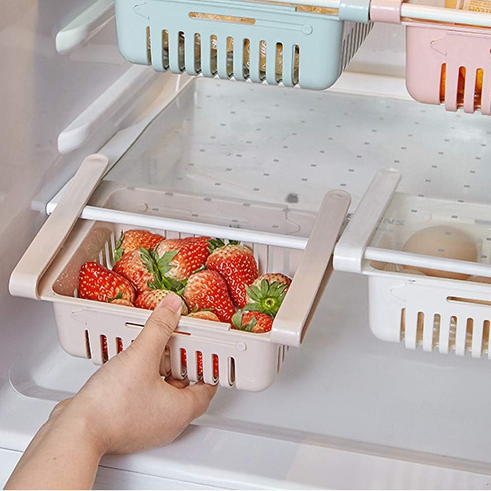4 Pcs Fridge Drawer Organizer,Fridge Shelf Holder Storage Box,Refrigerator Pull Out Bin & Home Organizer for Fridges & Freezers Food Storage - Kitchen Egg Drawer Home Organizer
