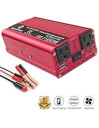 ipowerbingo coche vehículo Inversor de potencia 800 W 2000 W (pico), AC DC fuente de alimentación de 12 V 110 V convertidor, Rojo