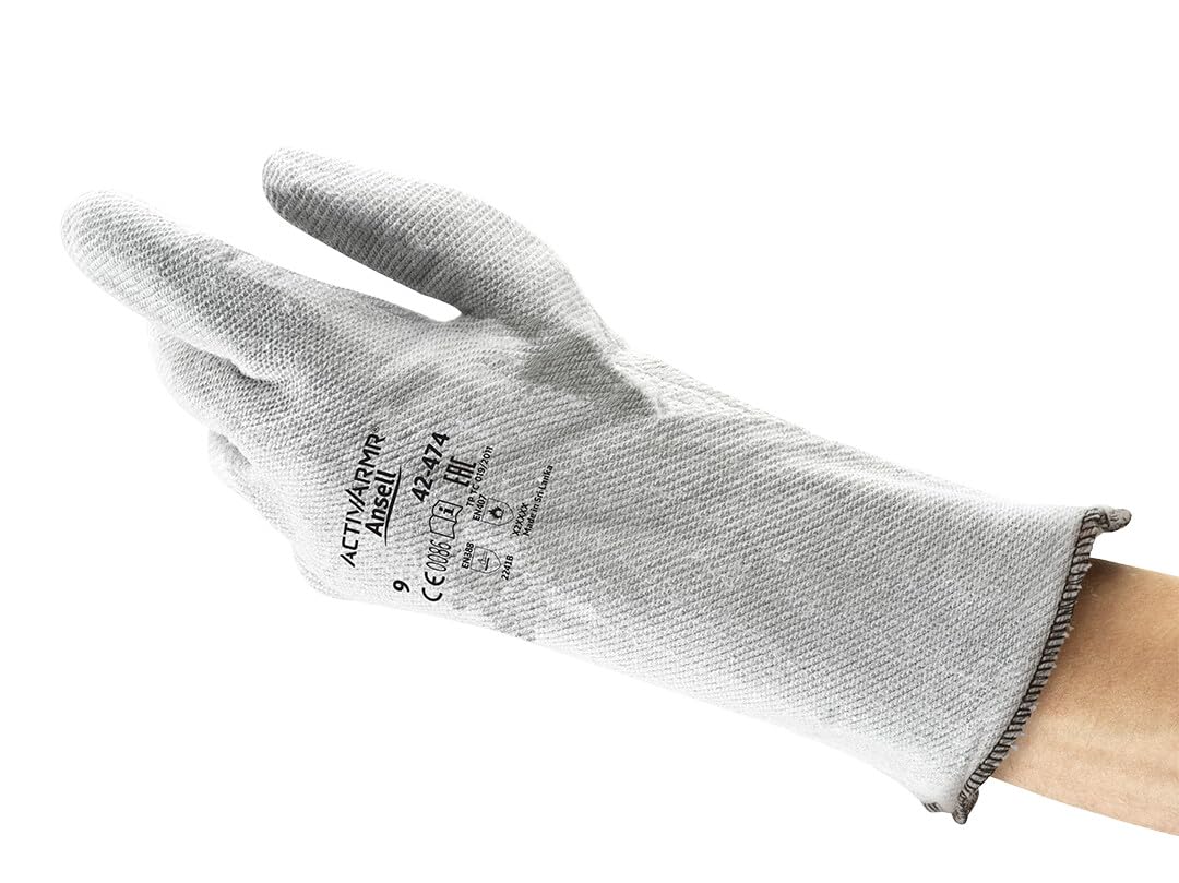 Ansell ActivArmr 42-474, Heat Resistant Nitrile Gloves - Industry Safe PPE, Special Mechanics & Chemical Use, Grey, Large, 1 Pair