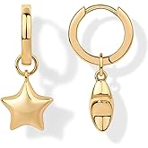 PAVOI 14K Gold Plated 925 Sterling Silver Posts Charm Huggie Earrings for Women | Lightweight Love Heart Moon Flower Star Drop Dangle Huggie Charm Earring - Valentines Day Trendy Jewelry