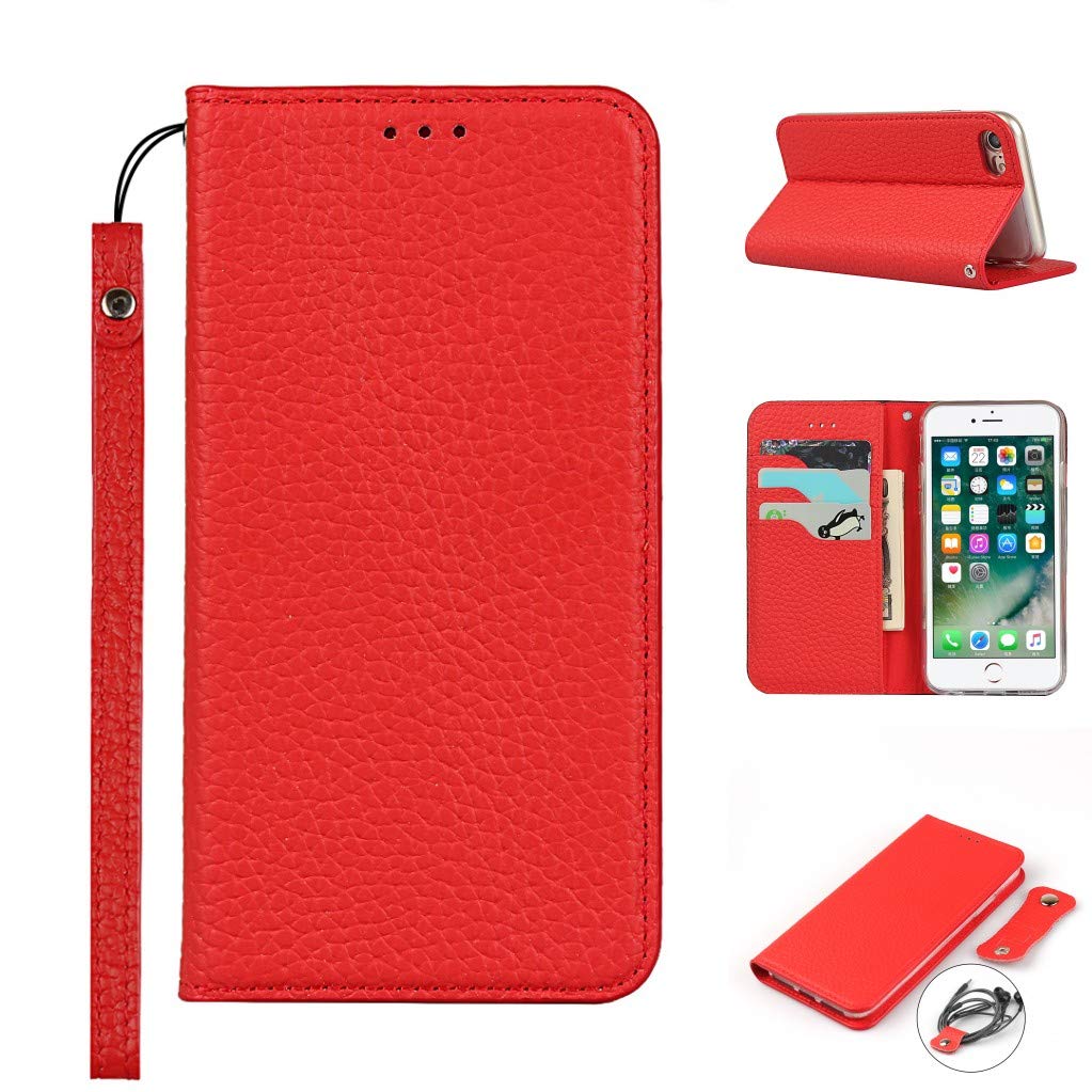 Copmob Phone Case iPhone 7/8/SE2/SE 2020,Genuine Leather Flip Wallet Case,[3 Card Holders][Magnetic][RFID-Blocking],Protective Phone Case Cover for iPhone 7/8/SE2/SE 2020 - Red