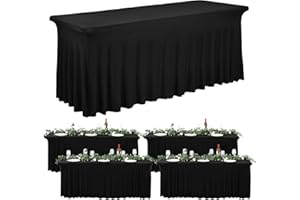 fani 4 Pack Spandex Table Skirts for Rectangle Table Stretch Tablecloth Washable Wrinkle Resistant Table Covers and Fitted Table Skirts for Trade Show,Banquet,Restaurant,Party,Events (6ft,Black)
