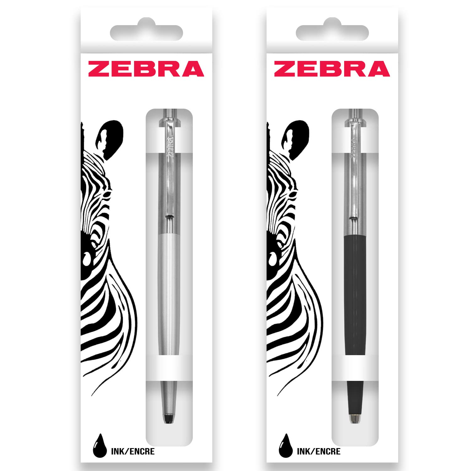 Zebra Pen 901 Retractable Ballpoint Pen - Medium Point 1.0mm Nib - Black Ink - Silver & Black - Pack of 2