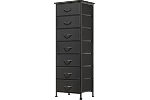 Fixwal Black Tall Dresser for Bedroom, Storage Dresser Organizer with 7 Fabric Drawers, Nightstand Furniture in Closet, Entryway, Hallway