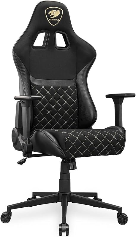 Armor One V2 Gold F - Cadeira de jogos, superfície em tecido trançado, apoios de braço dobráveis 4D, reclinação a 155°, ajuste da altura do elevador do pistão, suporte de peso até 120 kg,