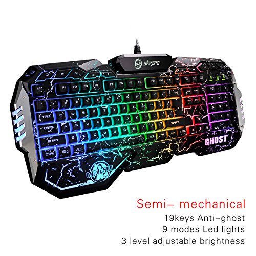 SAREPO Semi Mechanical Gaming Keyboard Led Music Equalizer Mode 9 Multicolor Backlight Illuminated USB Wired Gaming Keyboard with 19 Anti Ghosting Key for Mac and Windows (Black) SAREPO Semi Mechanical Gaming Keyboard Led Music Equalizer Mode 9 Multicolor Backlight Illuminated USB Wired Gaming Keyboard with 19 Anti Ghosting Key for Mac and Windows (Black)