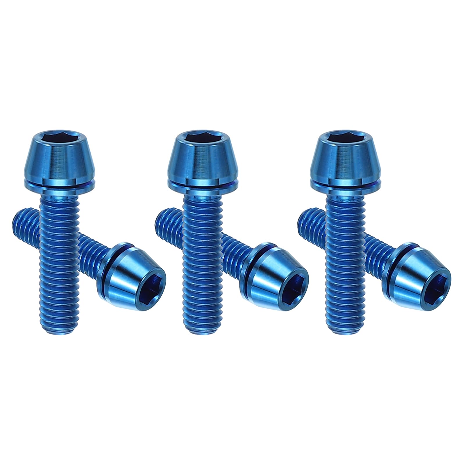 PATIKIL M5x20mm Titanium Bicycle Stem Bolt, 6 Pack Hex Tapered Head Bolt Mountain Bike Screw Replacement with Washer for Bicycle Stem Parts, Blue