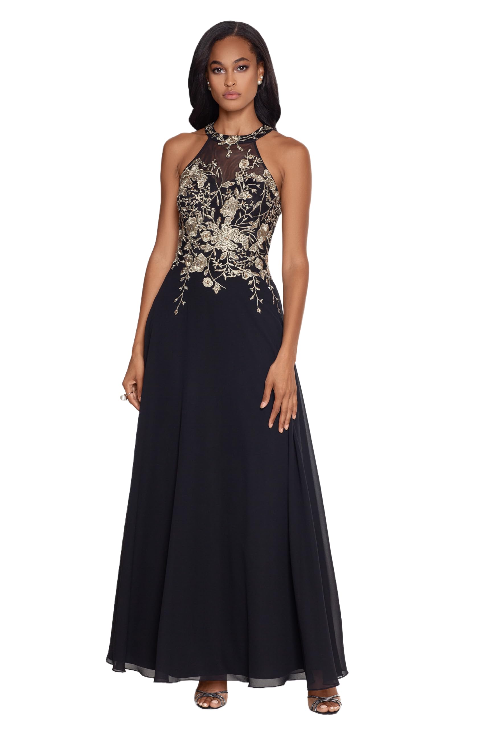 Betsy & Adam Women's Chiffon Cape Gown Black Size 14