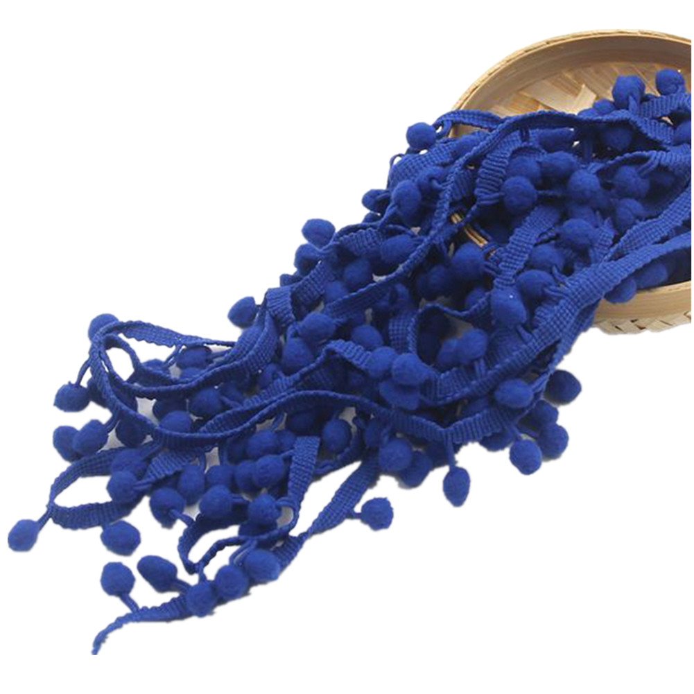 60ft Pom Poms Fringe Ball Trim Sewing Ribbon Embroidered Lace Tassel Applique for Clothing Accessories Pillow Bedding Quilting Crafts Supplies (RoyalBlue)