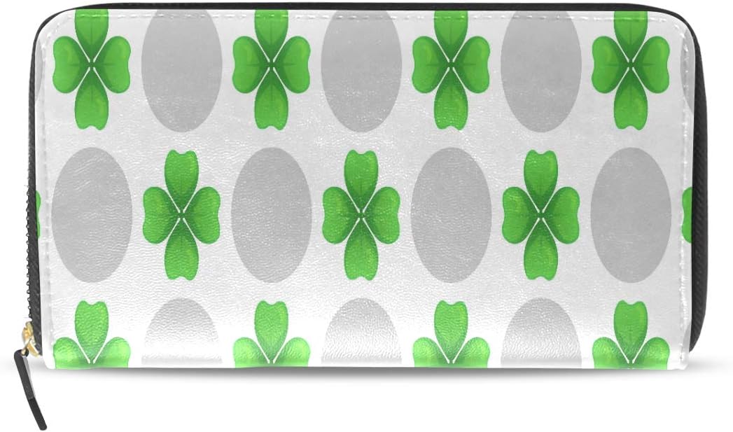Green Luck Fortunate Four Leaves Leaf Long Passport Clutch Purses Zipper Wallet Case Handbag Money Organizer Bag Credit Card Holder For Lady Women Girl Men Travel Gift