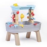 Step2 Rain Showers &amp; Flow Kids Water Table, Outdoor Toddler Activity Table, 15-Piece Accessory Set, Ages 1.5+ Years Old, Multicolor (Gray, Blue, Red)
