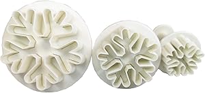Snowflake Stamp Cookie Cutters Set of 3 pcs, Five Branches Snowflakes Push Easy Spring Stamping Cutters Food Grade Plastic Direct Embossing Fondant Stamper Set for Cake Pastry Baking DIY (White)